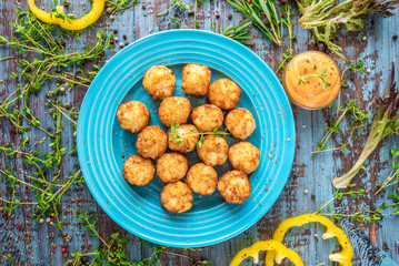 Homemade fried mini croquettes from baked potatoes, delicious and nice recipe