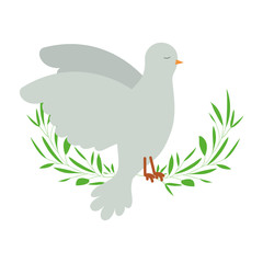 pigeon peace symbol side view in olive branch on colorful silhouette