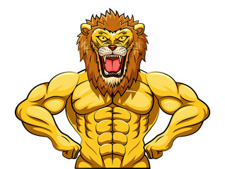 Angry strong lion mascot. Vector illustration