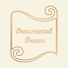 Golden vector decorative frame with place for text. Template for birthday and greeting card, wedding invitation