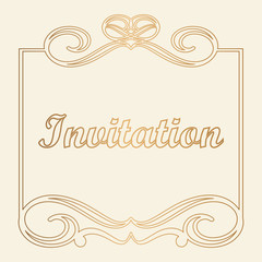 Golden vector decorative frame with place for text. Template for birthday and greeting card, wedding invitation