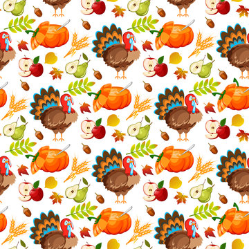 Thanksgiving seamless pattern background autumn pumpkin traditional holiday food harvest celebration vector illustration.