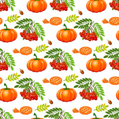 Thanksgiving seamless pattern background autumn pumpkin traditional holiday food harvest celebration vector illustration.