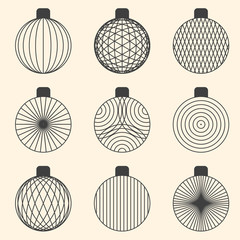 Set of linear graphic stylized Christmas ball toys