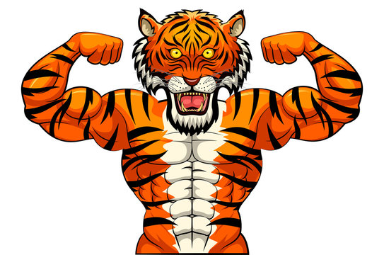 Angry strong tiger mascot. vector illustration