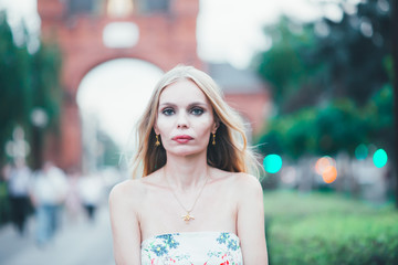 Pretty blonde walking on a street in Krasnodar
