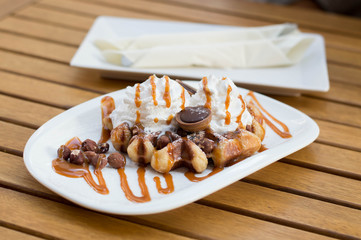 Waffle with chocolate and caramel