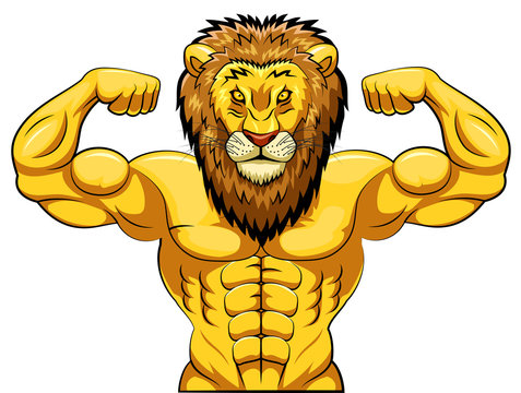 Angry strong lion mascot. vector illustration