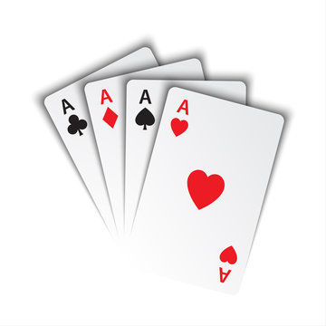 Set of aces, ace of spades, herts, clubs and diamonds, poker cards isolated on white background, vector playing cards