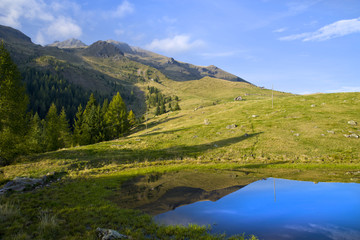 Naklejka na ściany i meble Lake with mountain forest landscape-Monte Avaro-Alpi Orobie