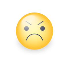 Angry smiley emoji face. Annoyed cute cartoon vector emoticon.