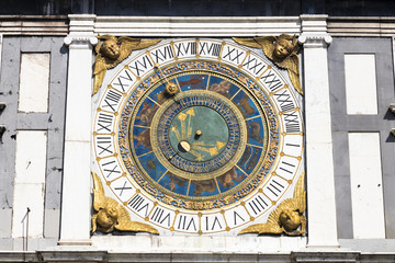 The Astronomical Clock in the Torre dell'Orologio (Clock Tower) in Piazza della Loggia, Brescia, Italy