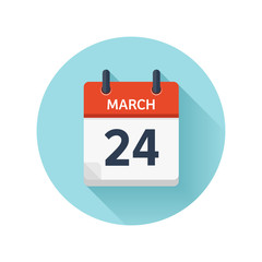 March 24. Vector flat daily calendar icon. Date and time, day, month 2018. Holiday. Season.