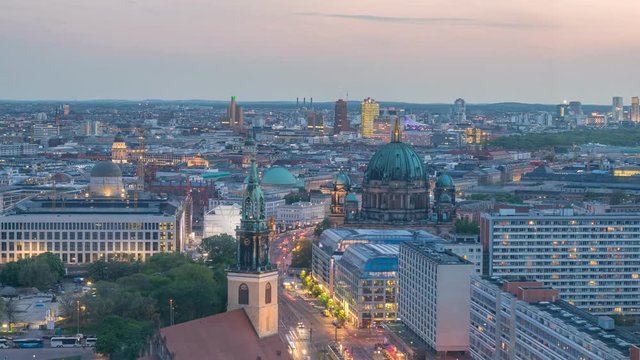 Berlin city skyline day to night timelapse at Berlin Cathedral (Berliner Dom), Berlin, Germany, 4K Time lapse