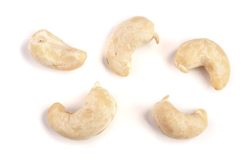 Cashew nuts isolated on white background. Top view