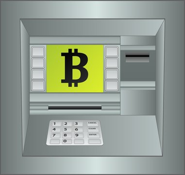 isolated atm panel with bitcoin symbol