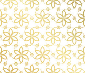 Minimalistic golden seamless pattern from shapes of alien crop circle on white background, vector.
