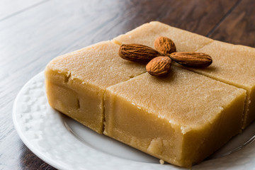 Semolina Halva with Almonds cut in square.