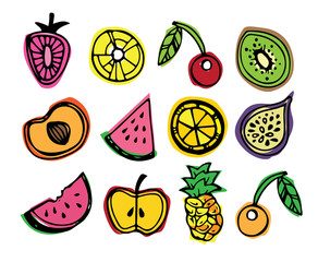 Hand drawn doodle pattern with fruits.