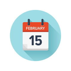February 15. Vector flat daily calendar icon. Date and time, day, month 2018. Holiday. Season.