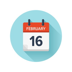 February 16. Vector flat daily calendar icon. Date and time, day, month 2018. Holiday. Season.