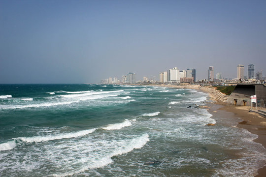 Mediterranean Sea coast of Tel Aviv, Israel