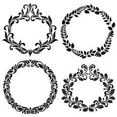 Set of Decorative Frames. Ideal for stencil. Vintage style. Ornate tracery of swirls and leaves isolated on white background.