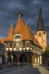 Fototapeta na wymiar Town hall and church in Michelstadt