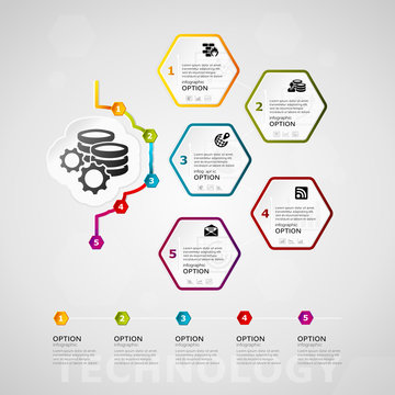 Technology timeline infographics design with five steps or options  