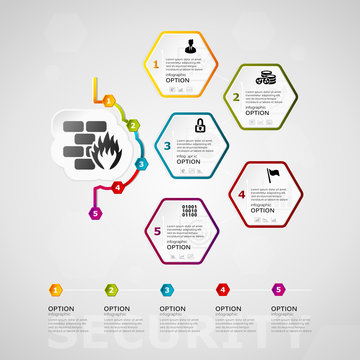 Security timeline infographics design with five steps or options