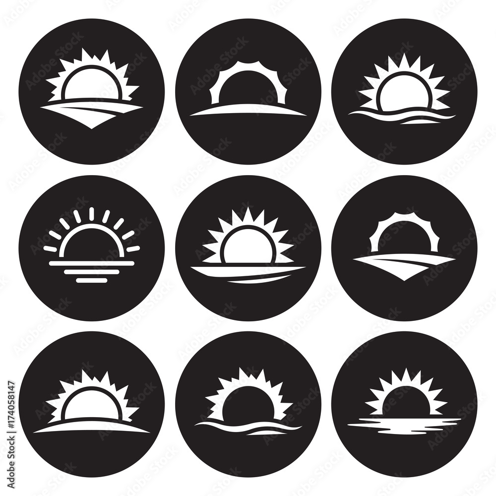 Wall mural Vector black sunrise icon set