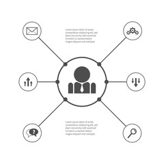 Infographic template with businessman pictogram and icons. Business concept in flat style.