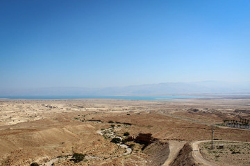 Dead Sea and desert view from Masada Fortress, Israel