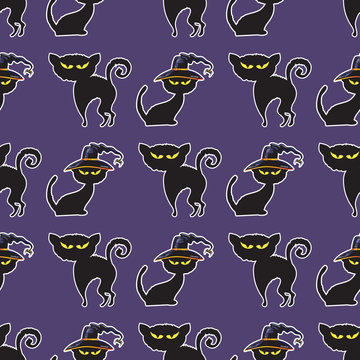 Halloween black cat seamless pattern.