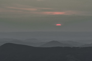Sunset from Lysa hora, Lysa peak, Beskydy mountains, Czech Republic