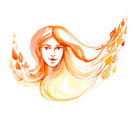 Autumn girl, isolated on white background, watercolor illustration