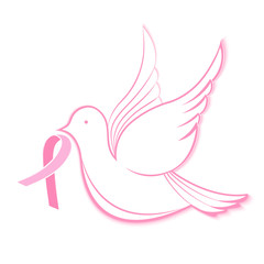 National Breast Cancer Awareness Month. Dove with pink ribbon.