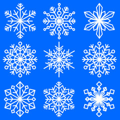 Fototapeta na wymiar set of snowflakes of different shapes. Patterned decorative snowflakes. Winter symbolism. Vector Image.