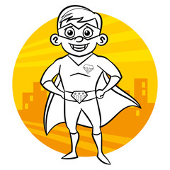 Superhero Coloring page. Comic character isolated on white background