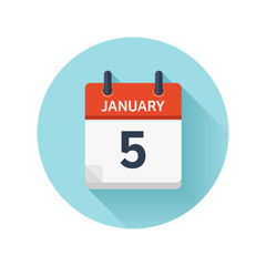 January 5. Vector flat daily calendar icon. Date and time, day, month 2018. Holiday. Season.