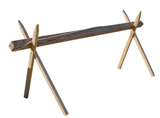 wooden barrage on white