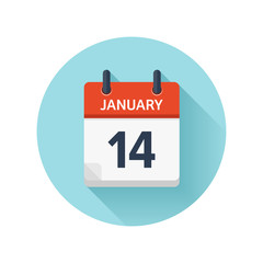 January 14. Vector flat daily calendar icon. Date and time, day, month 2018. Holiday. Season.