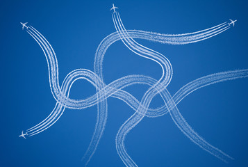 Chaotic, confused, stressful symbol of tangled vapor trails.