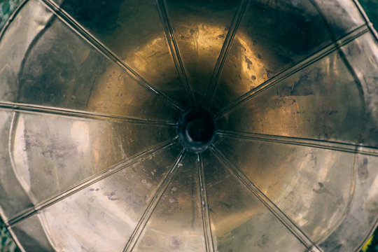 Close up of vintage gramophone horn, abstract retro music background