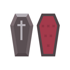 Vampire coffin flat icon. Halloween illustration of coffin lid and insides