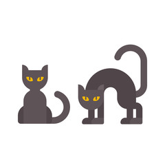 Halloween black cat flat illustration. Two witches cats flat icons