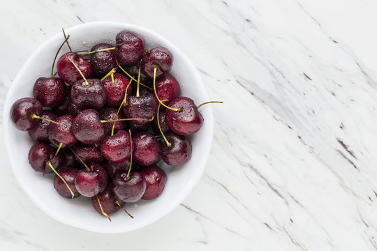Bowl of freshly washed cherries