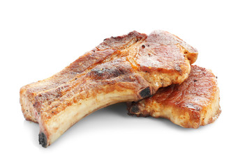 Delicious grilled ribs isolated on white