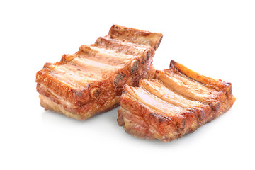 Delicious grilled pork ribs isolated on white