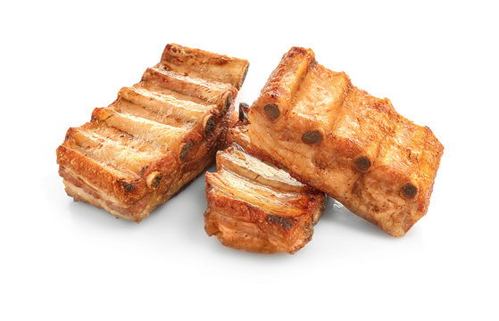 Delicious grilled pork ribs isolated on white